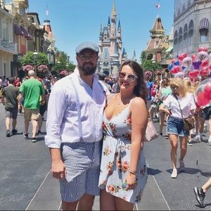 Floral pin stripe wrap dress